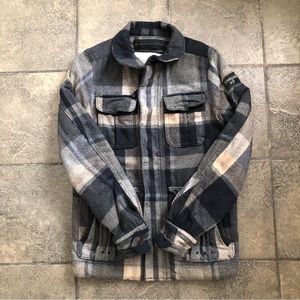 Abercrombie Fitch Coat Jacket Mens S Blue Plaid Wool Blend Full Zip Upper Hudson